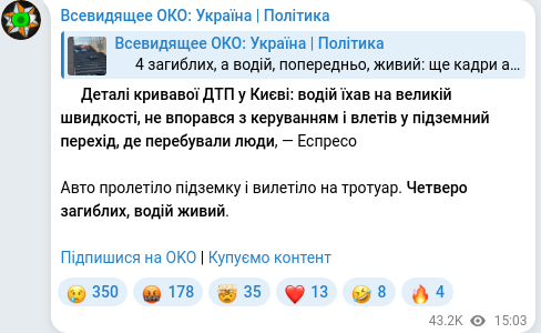 Скріншот Telegram-публікації