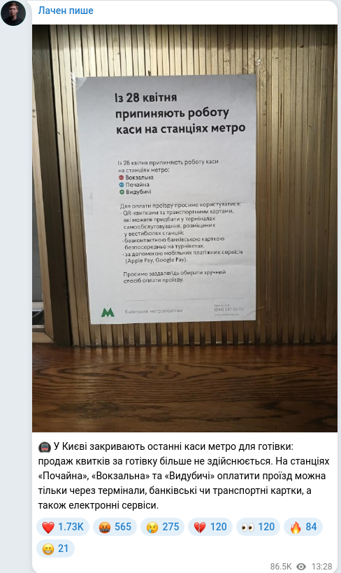 Скріншот Telegram-публікації