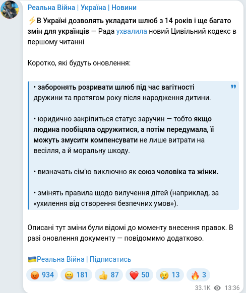 Скріншот Telegram-публікації