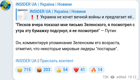Скріншот Telegram-публікації