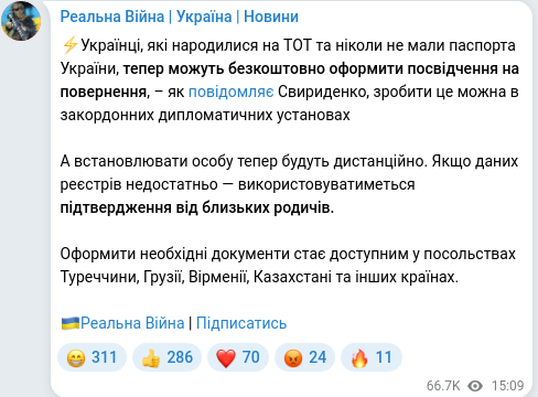 Telegram publication screenshot