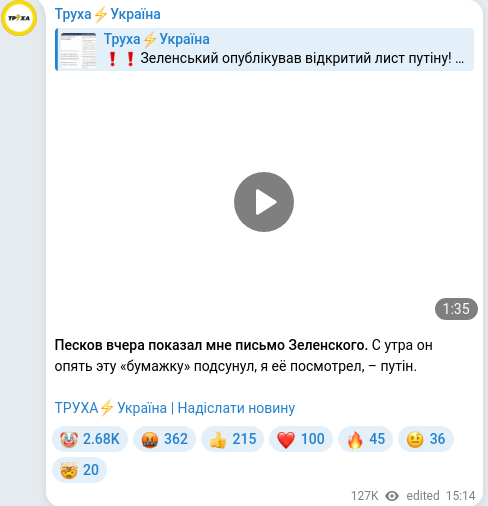 Telegram publication screenshot
