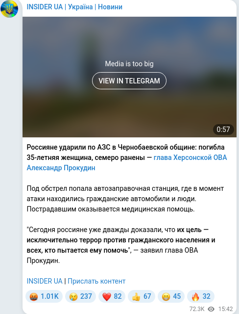Скріншот Telegram-публікації