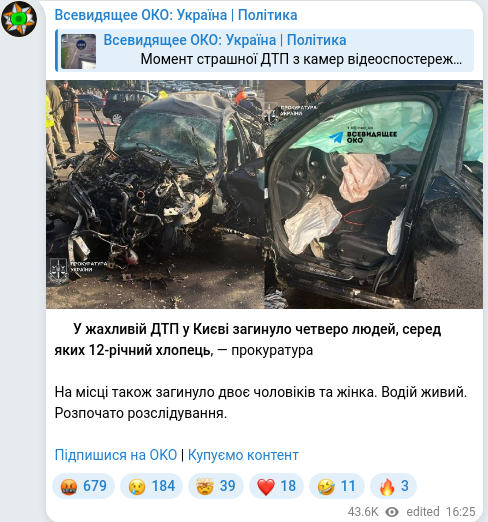 Скріншот Telegram-публікації