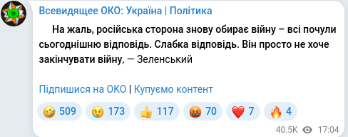 Скріншот Telegram-публікації