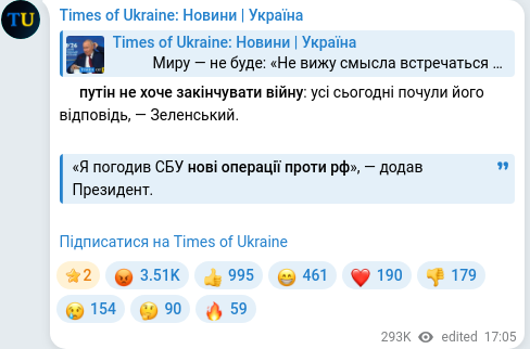 Скріншот Telegram-публікації