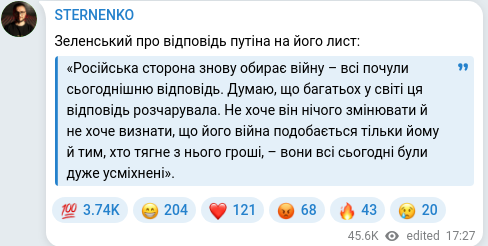 Скріншот Telegram-публікації