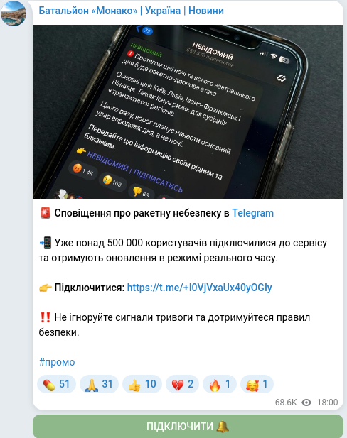 Скріншот Telegram-публікації