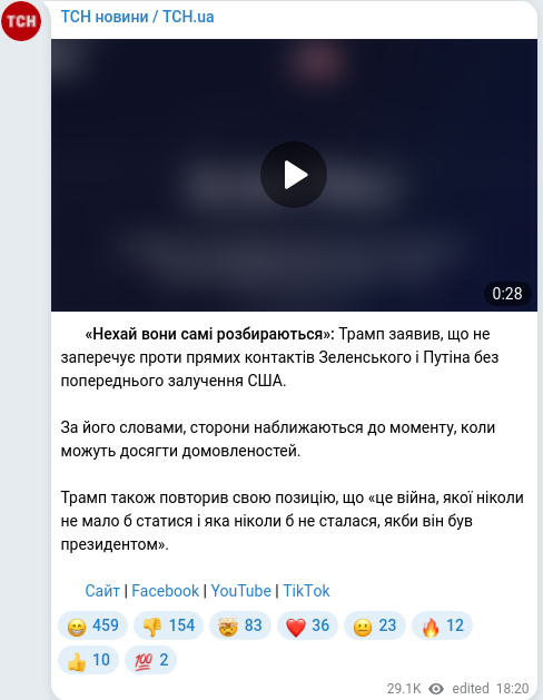 Скріншот Telegram-публікації