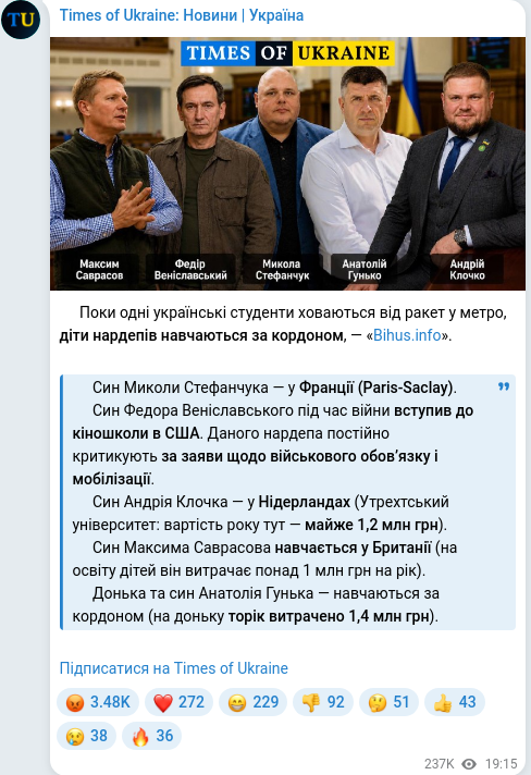 Скріншот Telegram-публікації