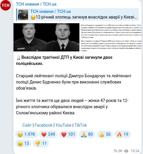 Скріншот Telegram-публікації