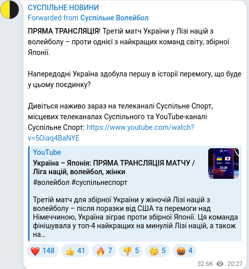 Скріншот Telegram-публікації