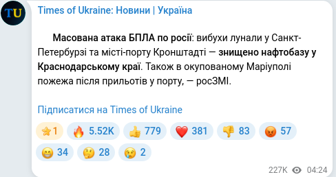 Скріншот Telegram-публікації