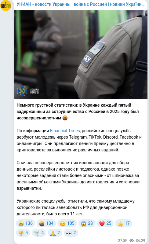 Telegram publication screenshot