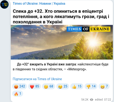 Скріншот Telegram-публікації