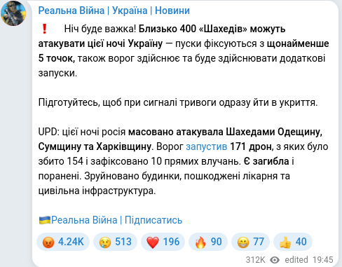 Скріншот Telegram-публікації