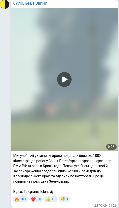 Скріншот Telegram-публікації