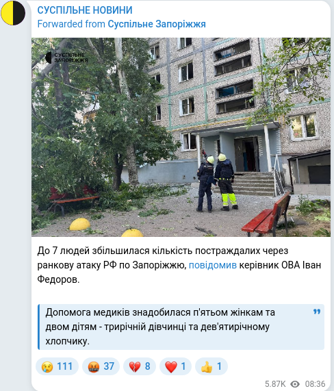 Скріншот Telegram-публікації