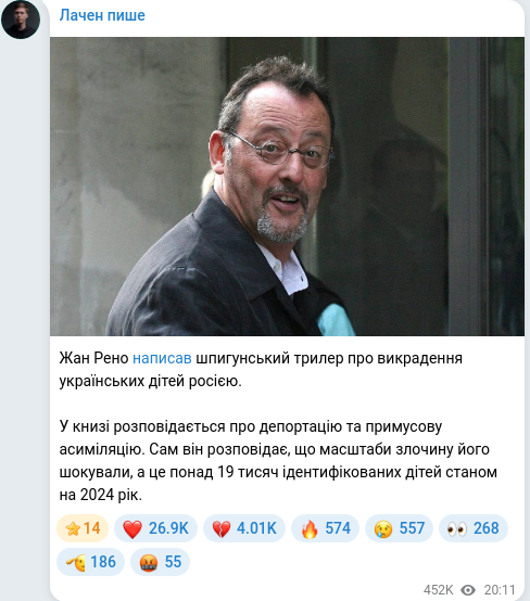Скріншот Telegram-публікації