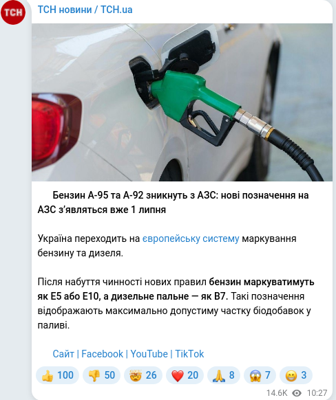 Скріншот Telegram-публікації