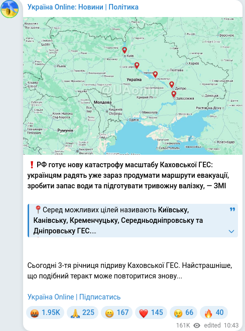 Скріншот Telegram-публікації