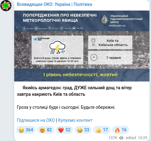 Скріншот Telegram-публікації