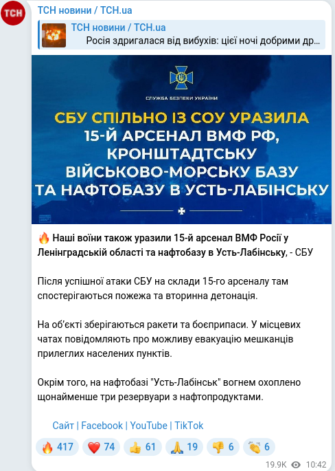 Скріншот Telegram-публікації