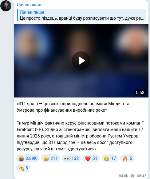 Скріншот Telegram-публікації