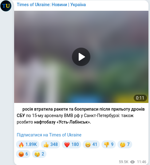 Скріншот Telegram-публікації
