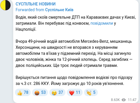 Скріншот Telegram-публікації