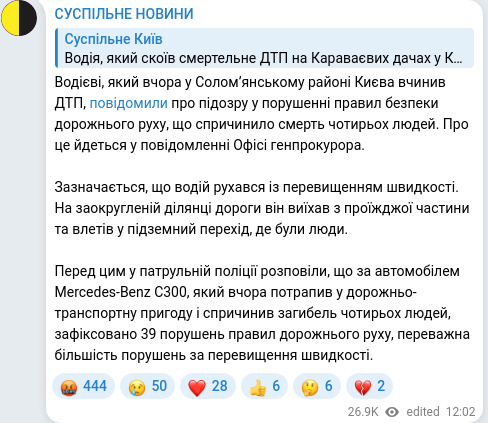 Скріншот Telegram-публікації