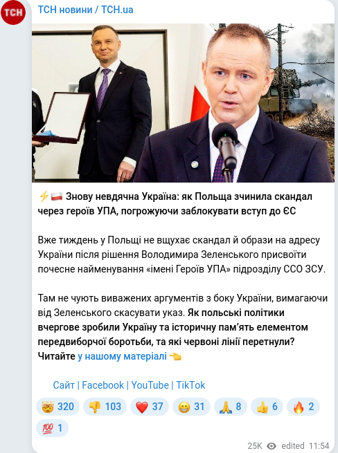 Скріншот Telegram-публікації