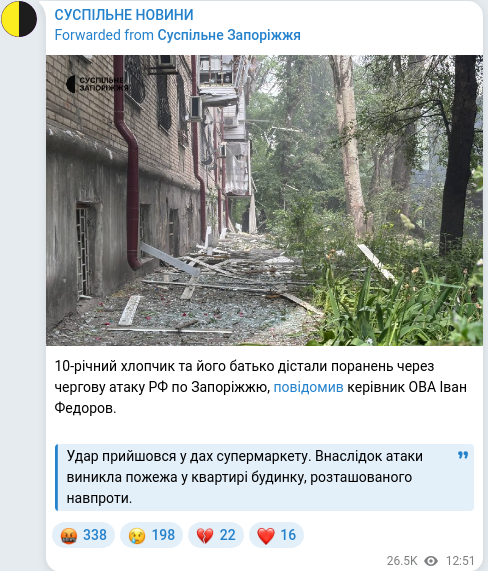 Скріншот Telegram-публікації