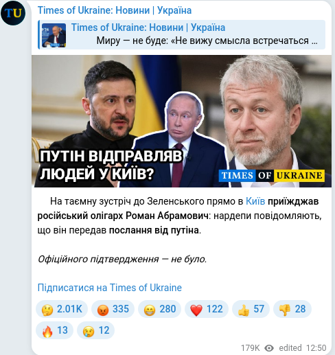 Скріншот Telegram-публікації