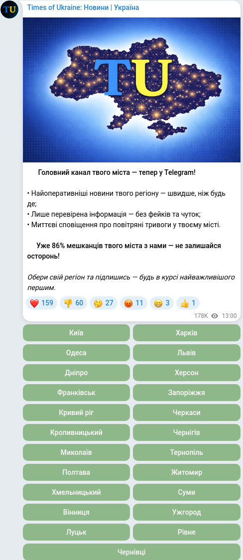 Скріншот Telegram-публікації