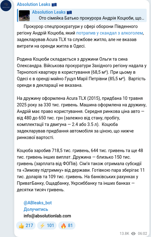 Telegram publication screenshot