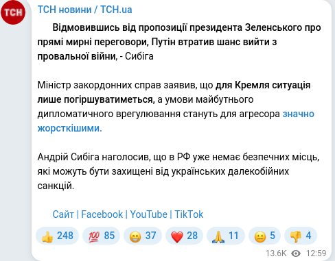 Скріншот Telegram-публікації