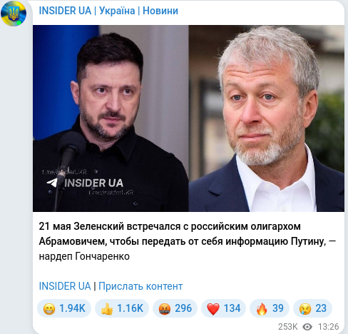 Скріншот Telegram-публікації