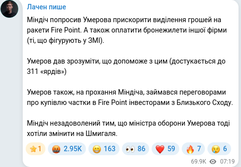 Скріншот Telegram-публікації
