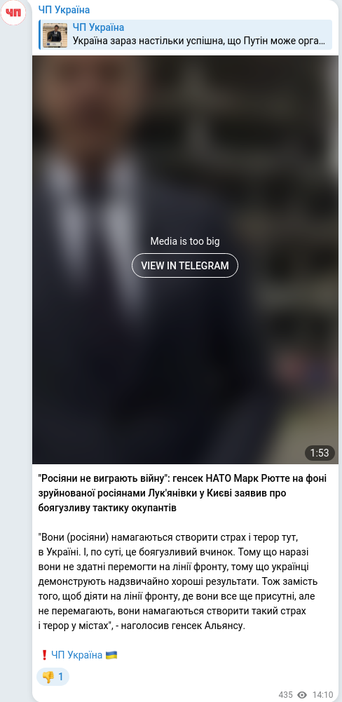 Telegram publication screenshot