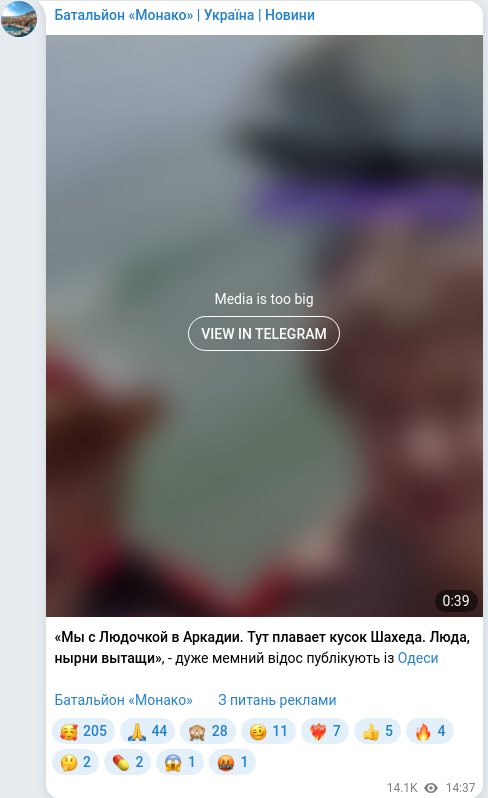 Telegram publication screenshot