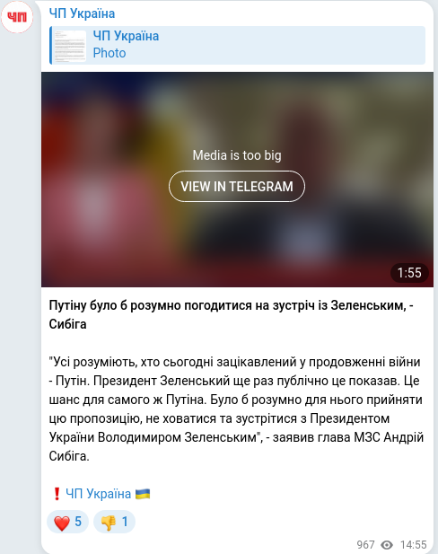 Telegram publication screenshot