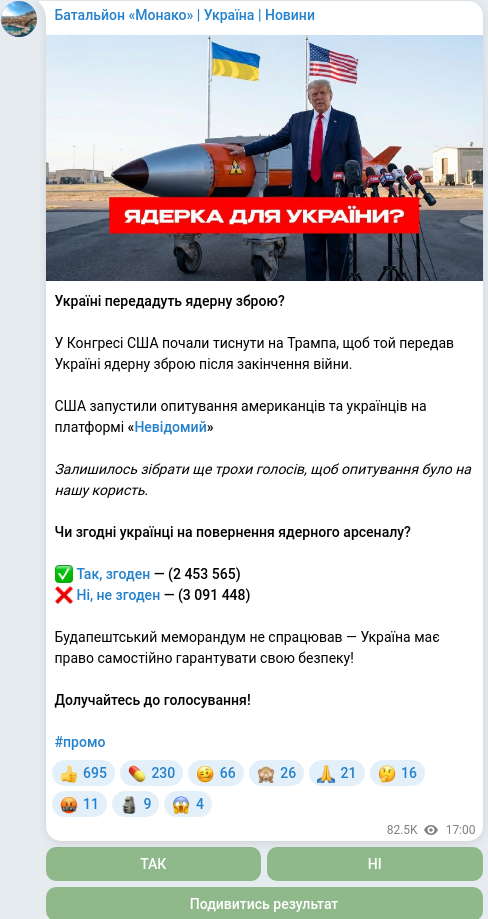 Скріншот Telegram-публікації