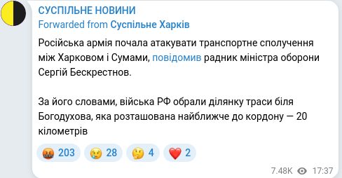 Скріншот Telegram-публікації