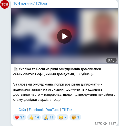 Скріншот Telegram-публікації