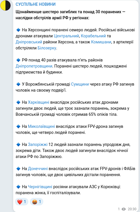 Скріншот Telegram-публікації