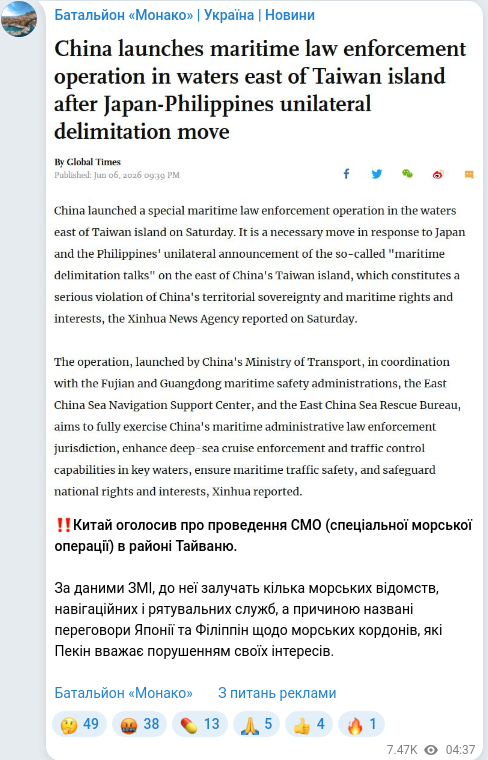 Telegram publication screenshot