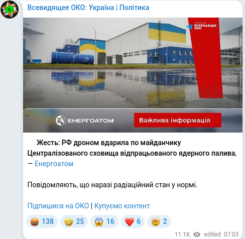 Скріншот Telegram-публікації