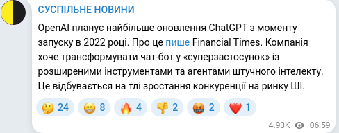 Скріншот Telegram-публікації