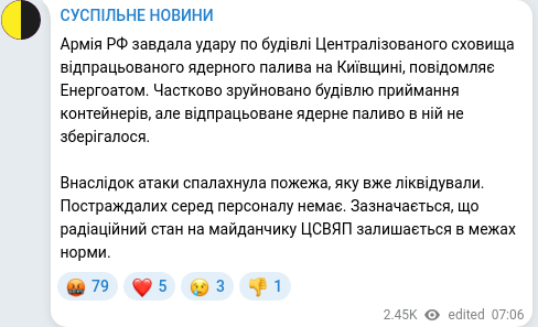 Скріншот Telegram-публікації